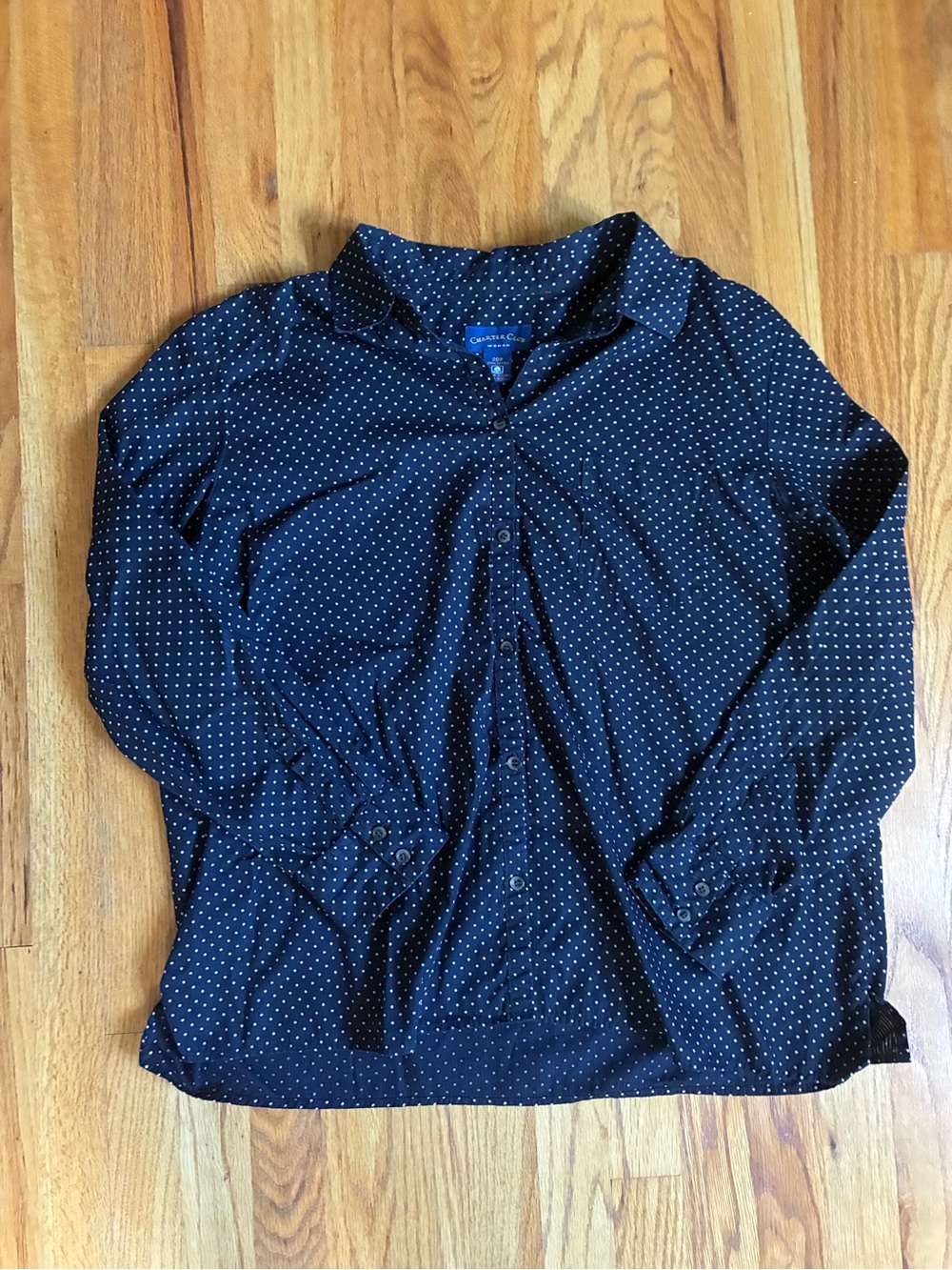 Charter Club Navy Button-Down Shirt with White Polka Dots